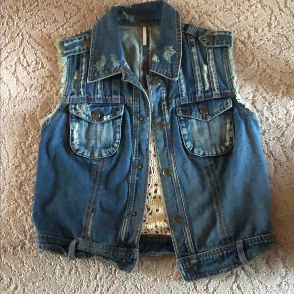 Free People denim vest with crochet back